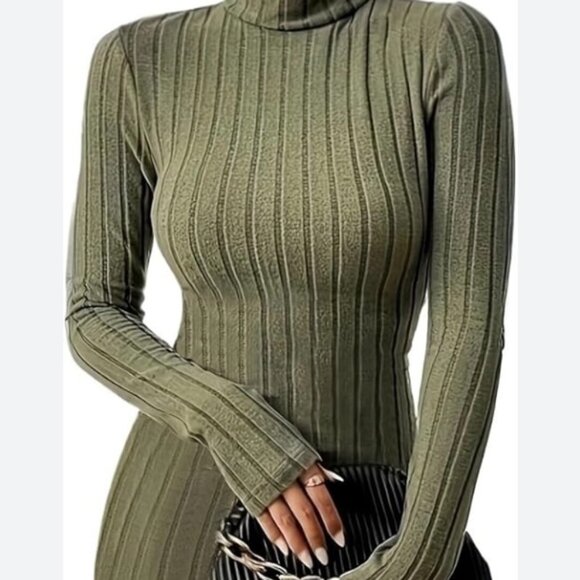 RHYTHM OLIVE GREEN SWEATER DRESS SMALL - Picture 2 of 5
